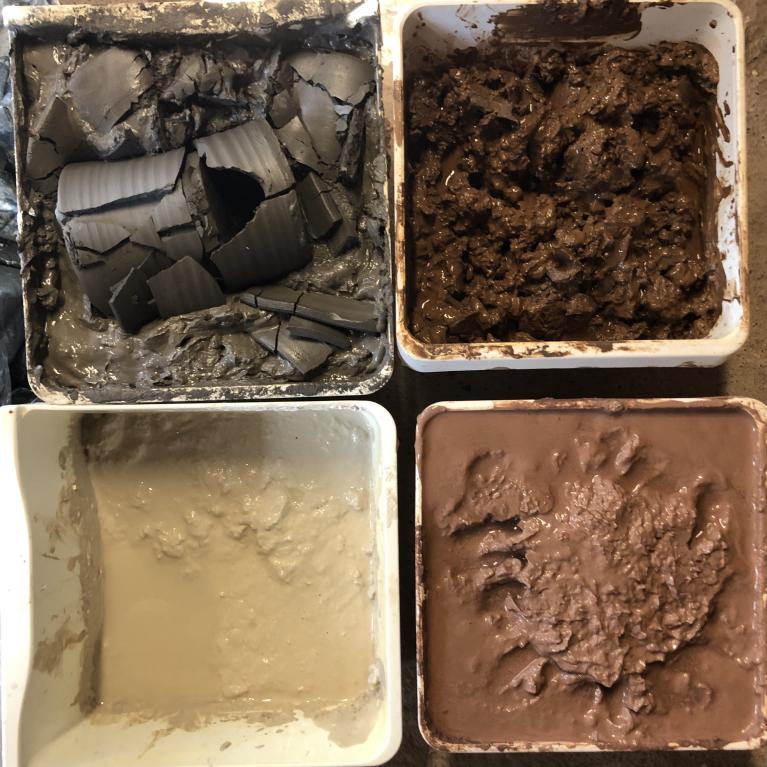 4 grès différents, Grès de Saint Amans, grès noir, grès blanc et grès roux